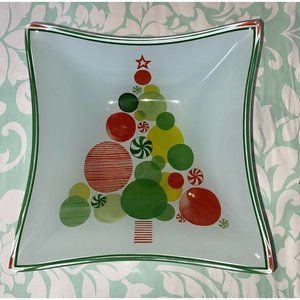 Square Christmas Tree Fused Art Glass Tray For
